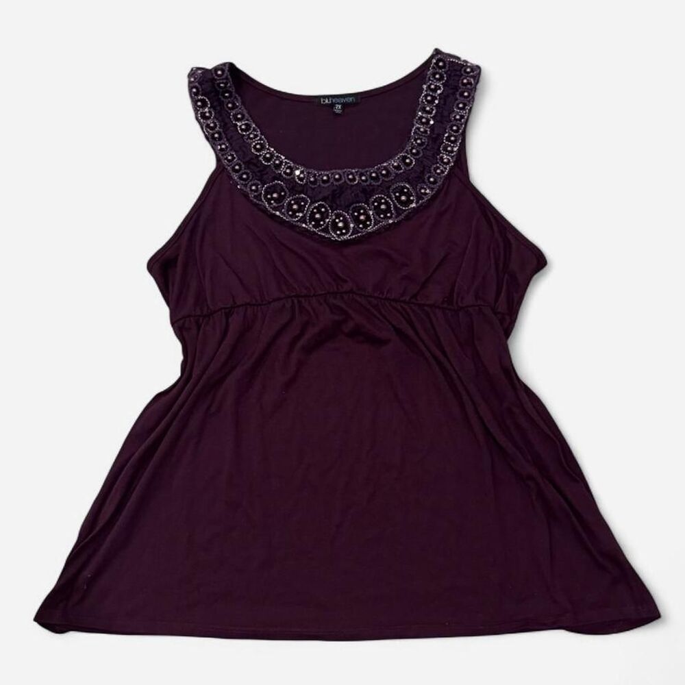 Y2K BluHeaven Purple plum beaded tank top with silver beaded neckline trim